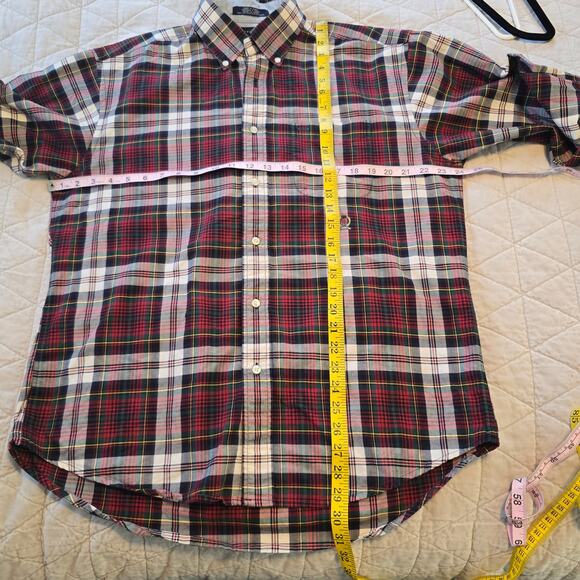 Vintage Tommy Hilfiger Shirt Men's M Red Plaid Button Up Preppy Academia Crest - Picture 10 of 11